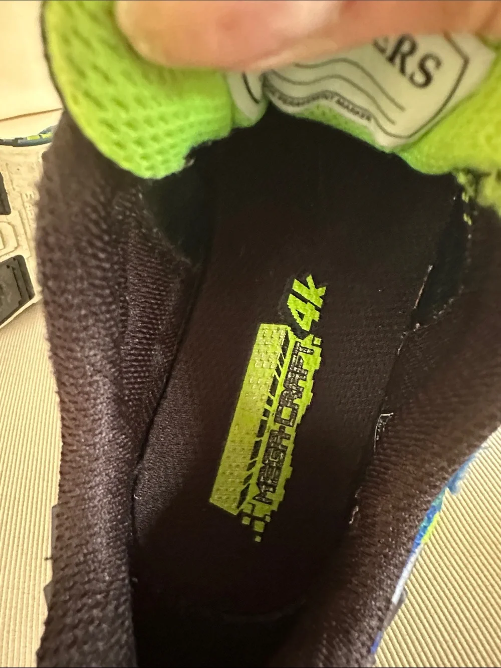 Skechers Mega Craft 4K Kids Blue and Neon Green Sneakers size 12 toddler